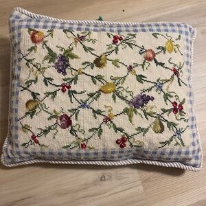 Vintage needlepoint wool pillow with frutal branches